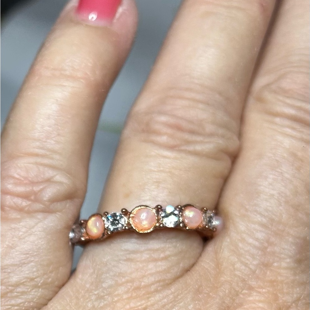 Elegant peach and crystal stackable band Ring size 8